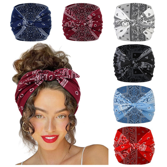 Huachi 6 Packs Bow Headbands for Women 7’’ Extra Wide Printed Head Bands for Women’s Hair Non Slip Headwraps Workout Turban Hair Accessories