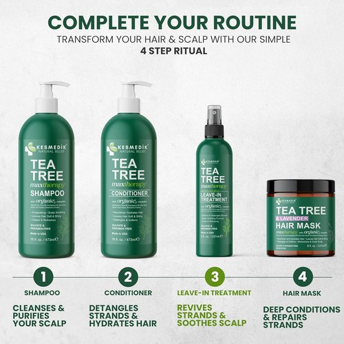 KESMEDIK Leave-In Conditioner Spray - Tea Tree & Rosemary for Frizz Control | Anti-Dandruff Treatment, Paraben & Sulfate Free