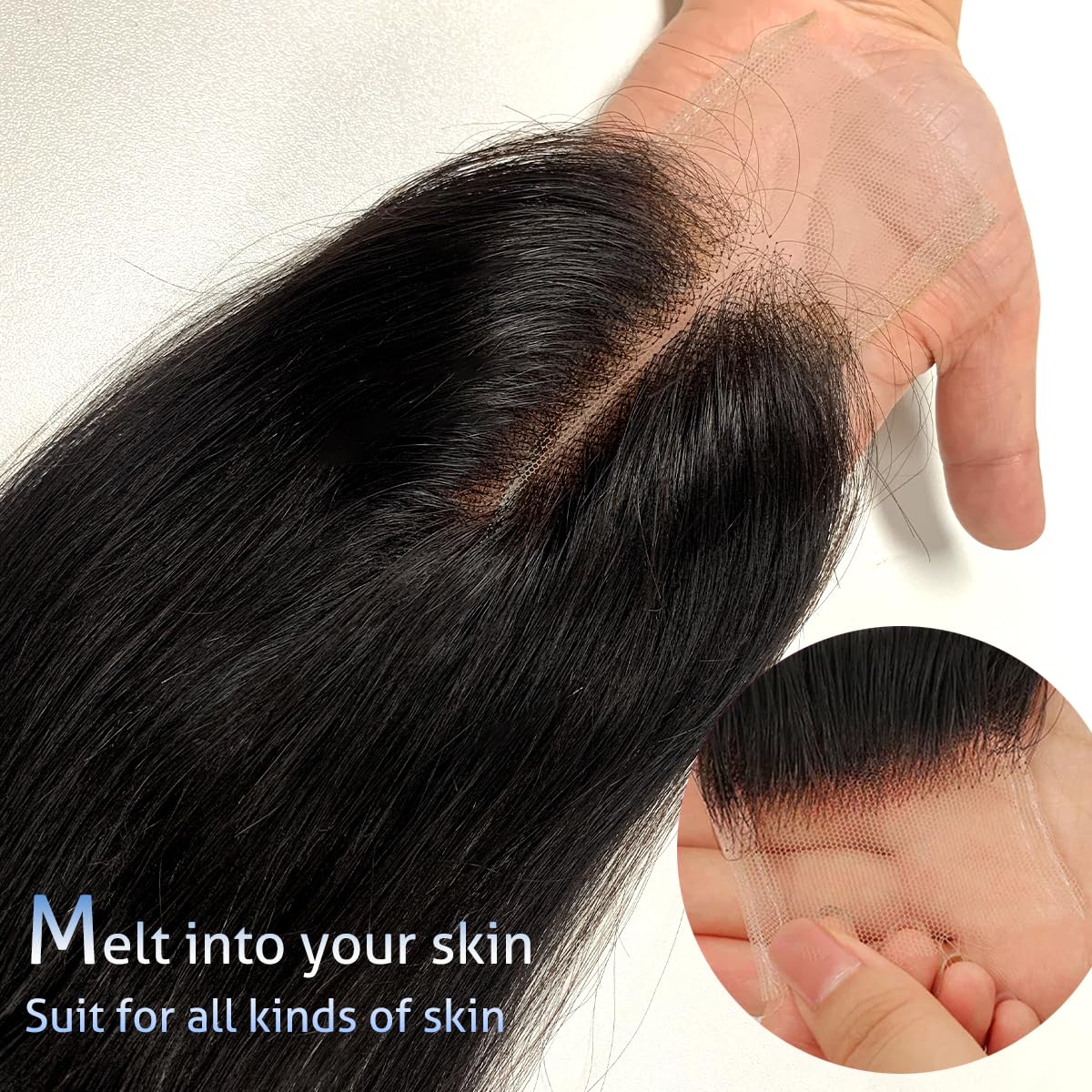 myshow 2x6 Lace Closure Straight Virgin Human Hair 100% Hand Tied HD Transparent Lace Closure Long Deep Parting Human Hair Closure Natural Black Color Kim K Middle Part Closure 16 Inch