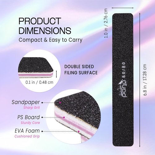 PANA Jumbo Size Double-Sided Nail Files | 10PCS Black Emery Boards, 80/80 Grit for Manicure & Pedicure