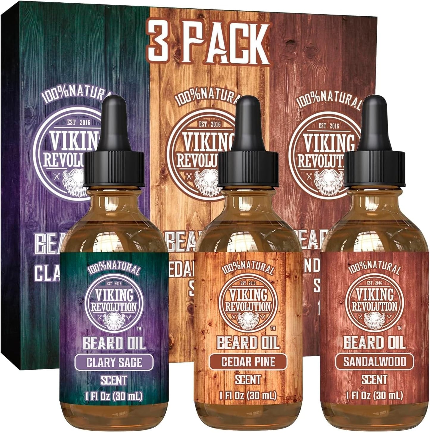 Viking Revolution Beard Oil for Men 3 Pack - Natural Mens Beard Oil Variety Set - Beard Conditioning and Moisturizing for a Healthy Beard