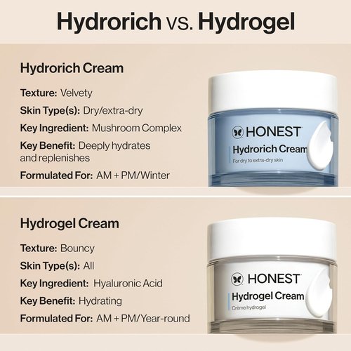 Honest Beauty Hydrorich Cream - Hyaluronic Acid & Mushroom Complex for Dry Skin | Vegan & Hypoallergenic