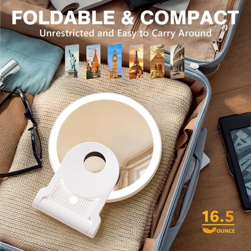 Auxmir 1X/20X Magnifying Mirror with Light, Double Sided Makeup Mirror with Adjustable Folding Handle, 2000mAh Rechargeable Vanity Mirror with Tweezer, Portable Tabletop Mirror for Travel Home