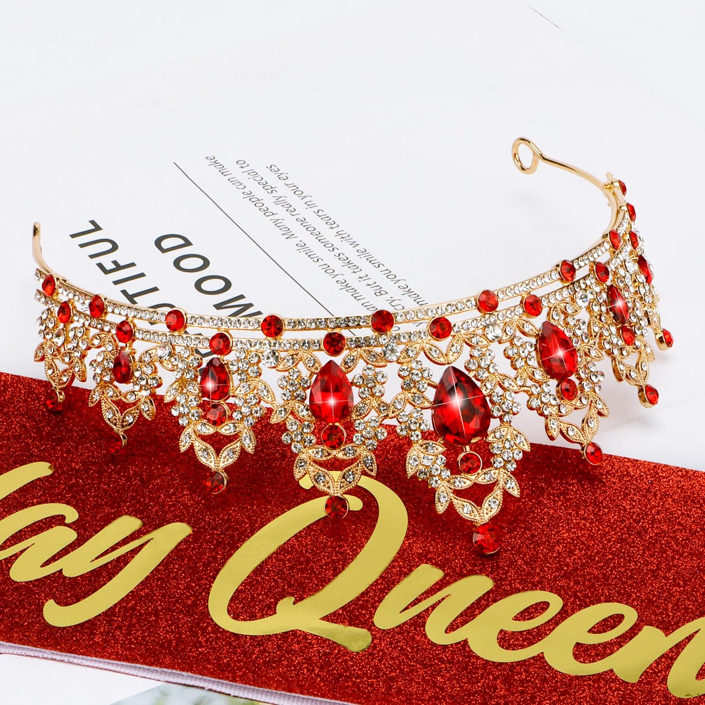 Atoden Red Birthday Crown and Birthday Queen Sash Birthday Girl Tiara Crystal Crown for Women Princess Birthday Party Decorations Rhinestone Headbands Birthday Accessories for Party Gifts