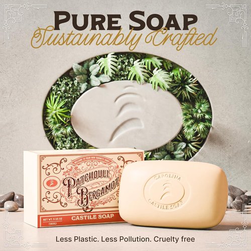 Carolina Castile Soap Patchouli Bergamot Bar Soap - Triple Milled for Silky Lather | 5 oz, Made with Olive Oil & Cocoa Butter
