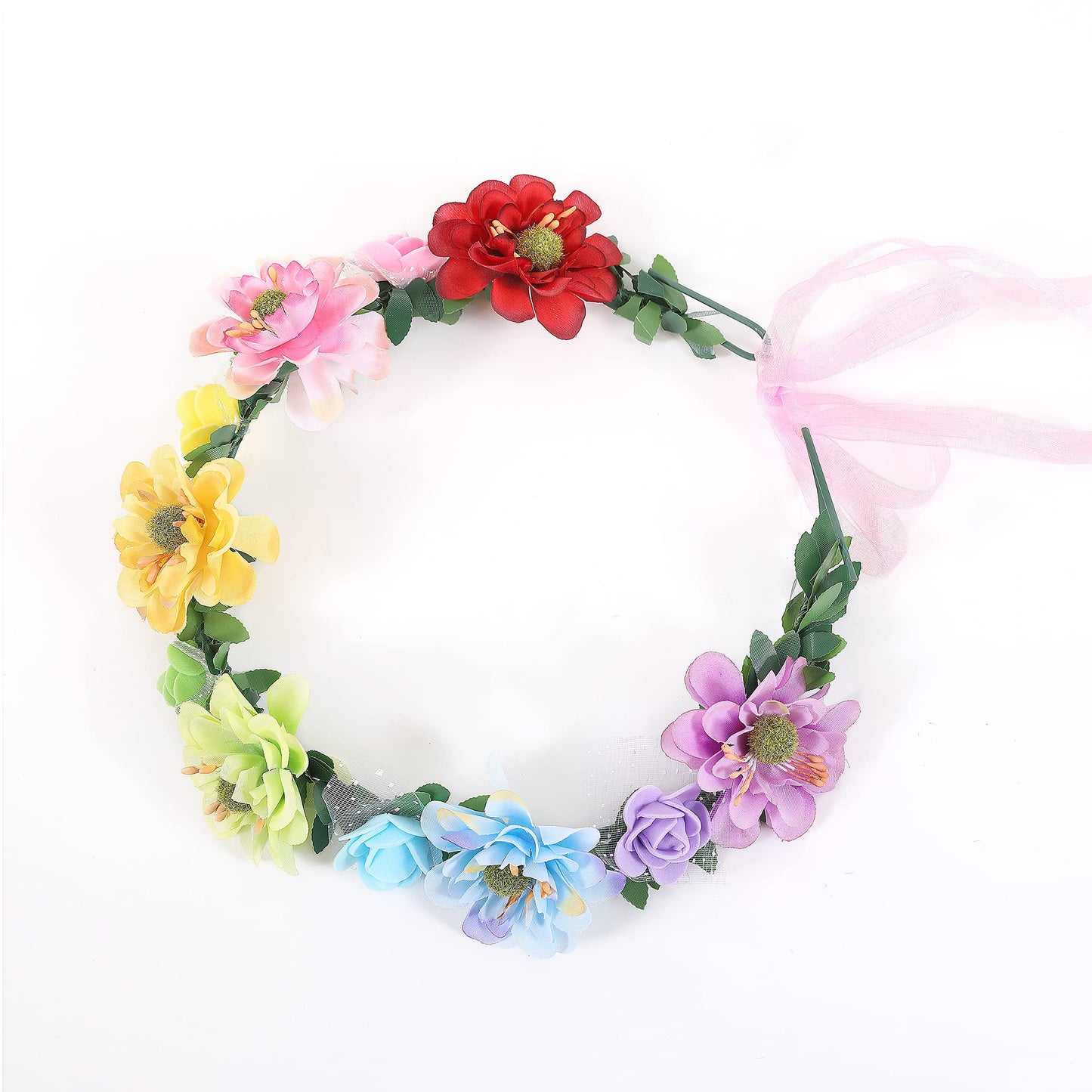 Gmmidea Women Girls Boho Flower Crown Adjustable Sunflower Floral Headband Wedding Bridal Headpiece Rainbow