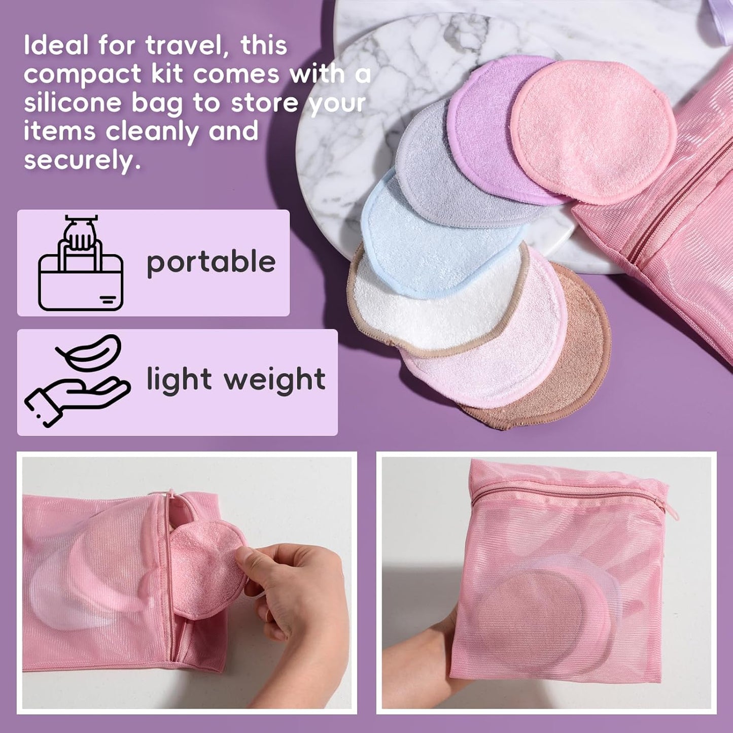 BS-MALL Gentle Facial Sponges - 10 Reusable Makeup Removal Pads with Travel Bag | Deep Clean & Exfoliate