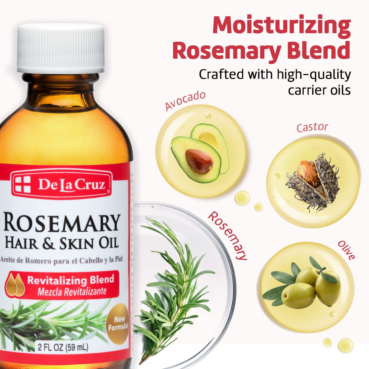 Rosemary Essential Oil for Skin and Hair - Rosemary Oil Blend Moisturizer with Castor, Avocado and Olive Oil - Topical Use Only 2 FL. OZ. (59 mL) (6 Bottles)