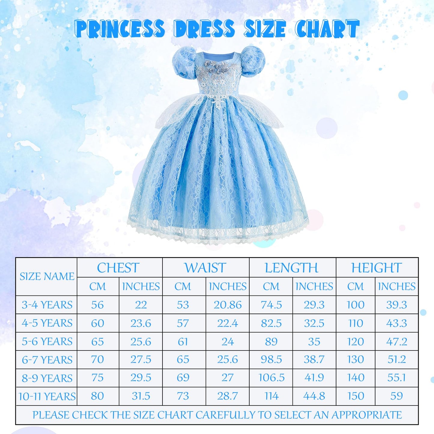 LJNYIE Princess Dresses for Girls-Girls Blue Princess Costume Puff Sleeve 3-11 Year Old for Birthday Christmas Party（8-9 Years）