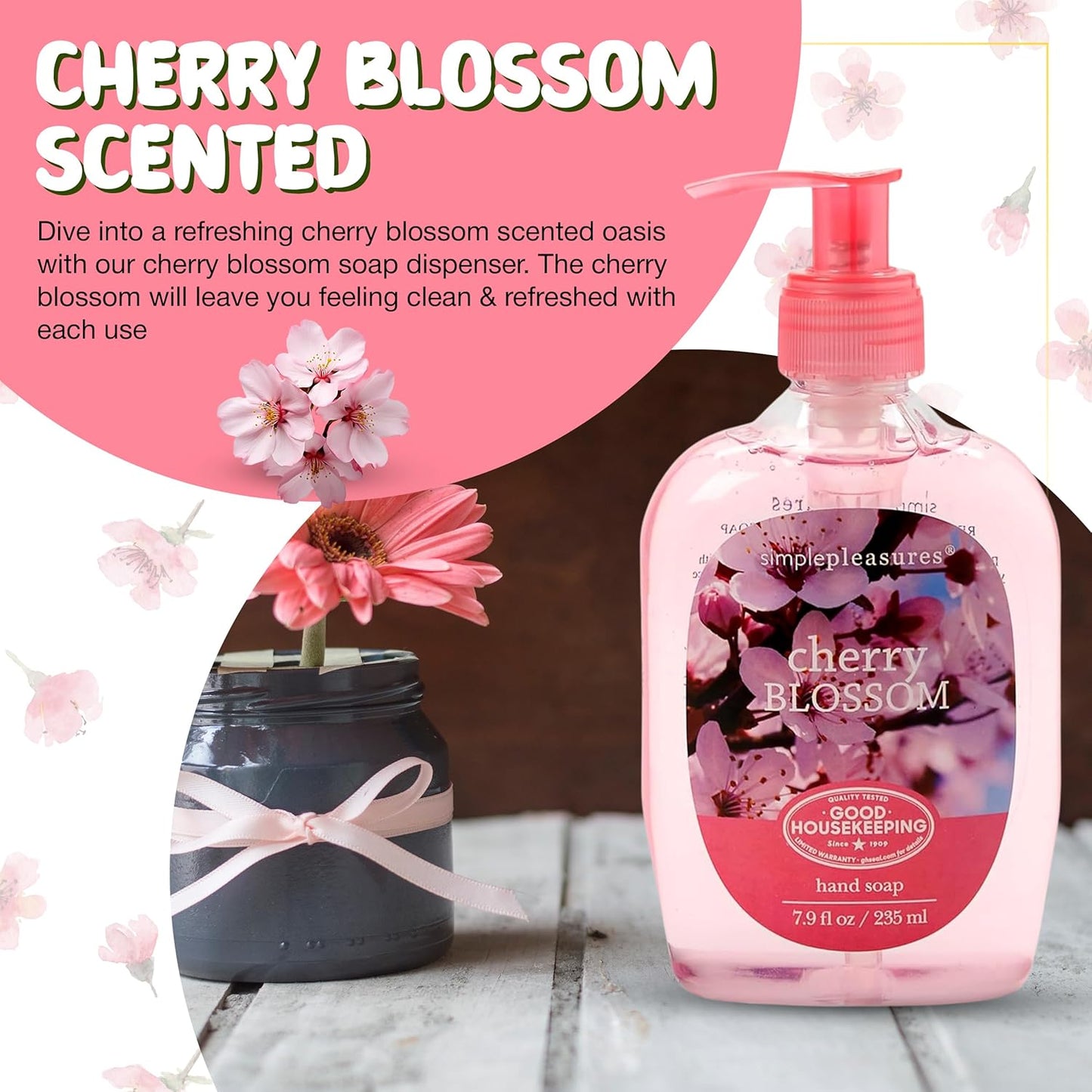 Simple Pleasures Premium Hand Soap Refills - Cherry Blossom Scent | 7.9 oz Bottle & 59 oz Jumbo Refill