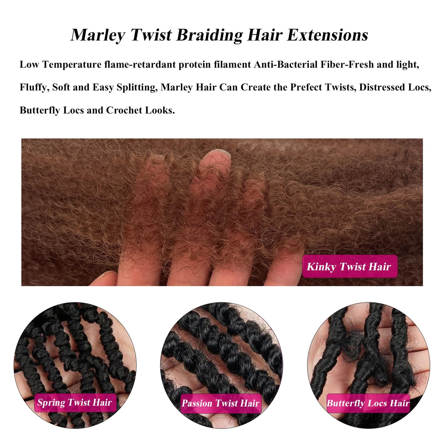 Cuban Twist Marley Hair for Faux Locs 24 Inch Springy Afro Twist Hair Color 30 Pre Fluffed Spring Twist Hair Marley Twist Braiding Hair Kinky Twist Hair for Braiding Jamaican Twist Braid Hair