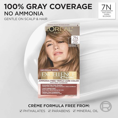 L’Oreal Paris Excellence Hair Color - Ammonia-Free Gray Coverage | 7N Natural Dark Blonde, 1 Kit