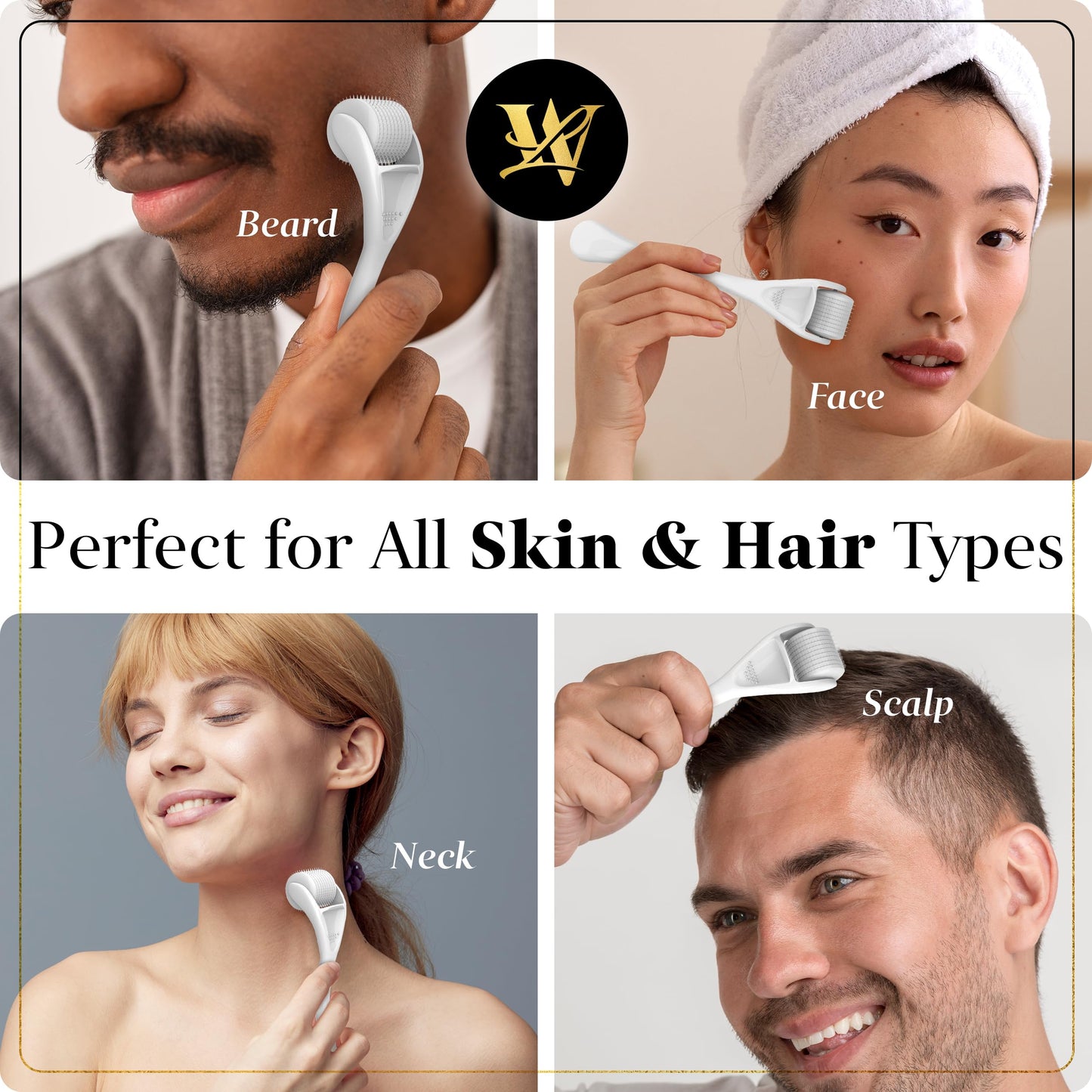 Derma Roller for Skin, Hair & Beard – Women and Men Titanium Microneedling Roller for Face & Scalp, Safe & Easy to Use 0.25mm - White