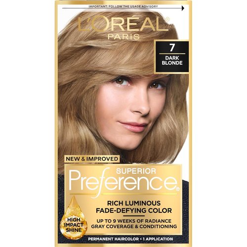 L'Oreal Paris Superior Preference Hair Color - Luminous Fade-Defying Dark Blonde 7 | Lasts Up to 9 Weeks