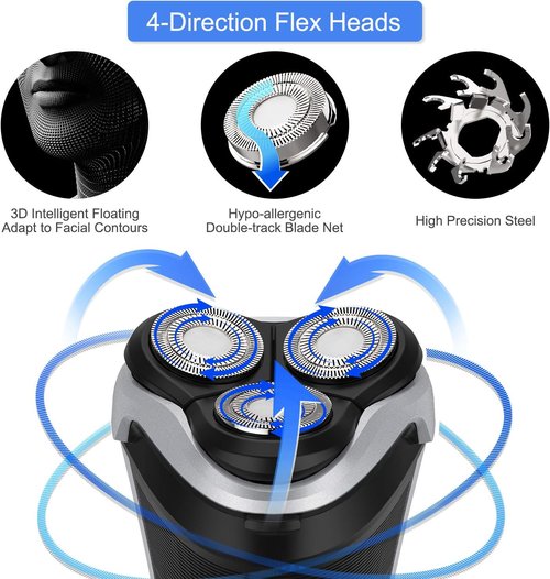 **MAX-T Men's Electric Shaver | Corded & Cordless 3D Rotary Razor with Pop-Up Trimmer, IPX7 Waterproof**