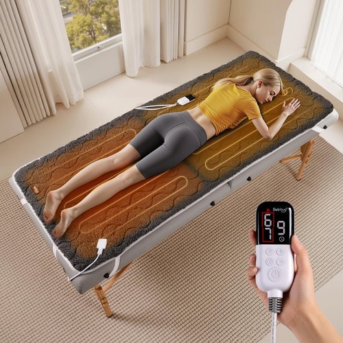 Bearhug Massage Table Warmer - Dual-Zone Heating Pad with 10 Levels & Timer | 30” x 71”, Dark Grey Sherpa Wool
