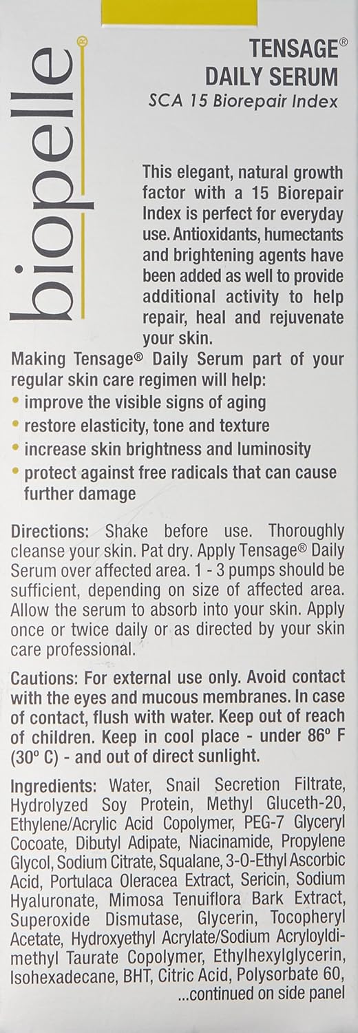 Biopelle Tensage Growth Factor Serum - Anti-Aging Snail Mucin with Niacinamide & Hyaluronic Acid | 1 Oz