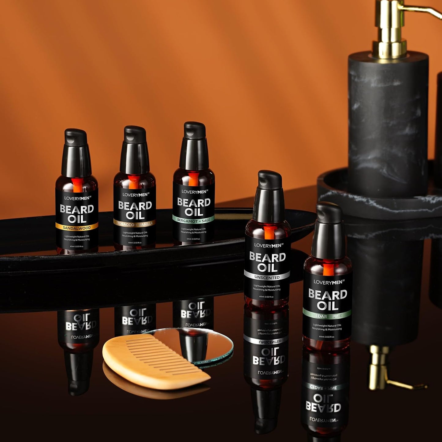Skiennix Deluxe Beard Oil - Natural Grooming Kit with Argan & Jojoba Oil | Sandalwood, Tobacco Vanilla, Cedar Pine Fragrances