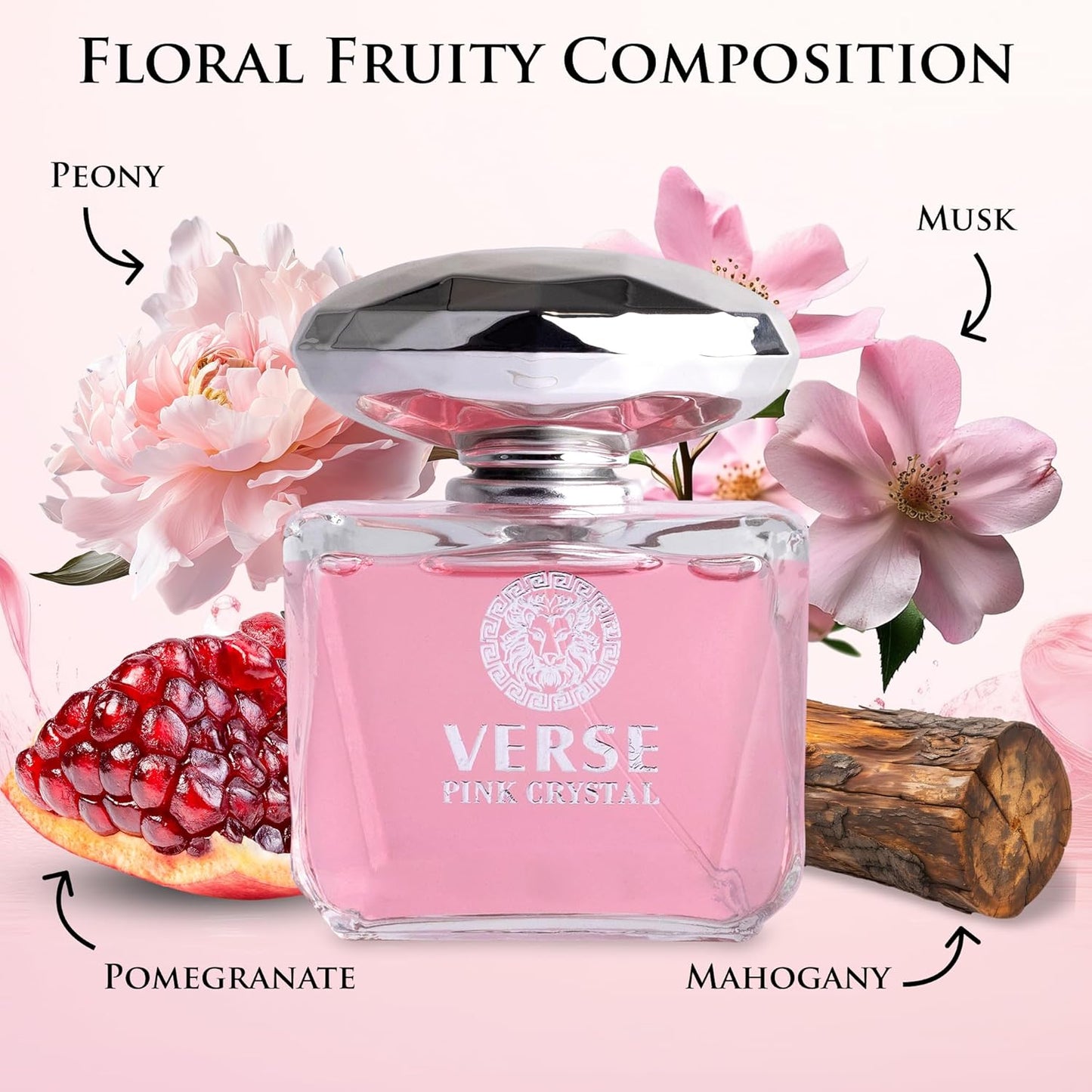 Verse Pink Crystal Eau De Parfum for Women - Floral & Fruity Scent with Pomegranate & Peony - Elegant 100ml Bottle