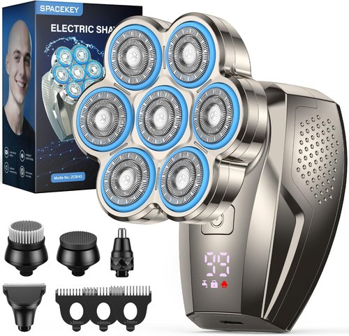 7D Head Shaver - 5-in-1 Magnetic Detachable Electric Razor for Bald Men | IPX7 Waterproof, LED Display