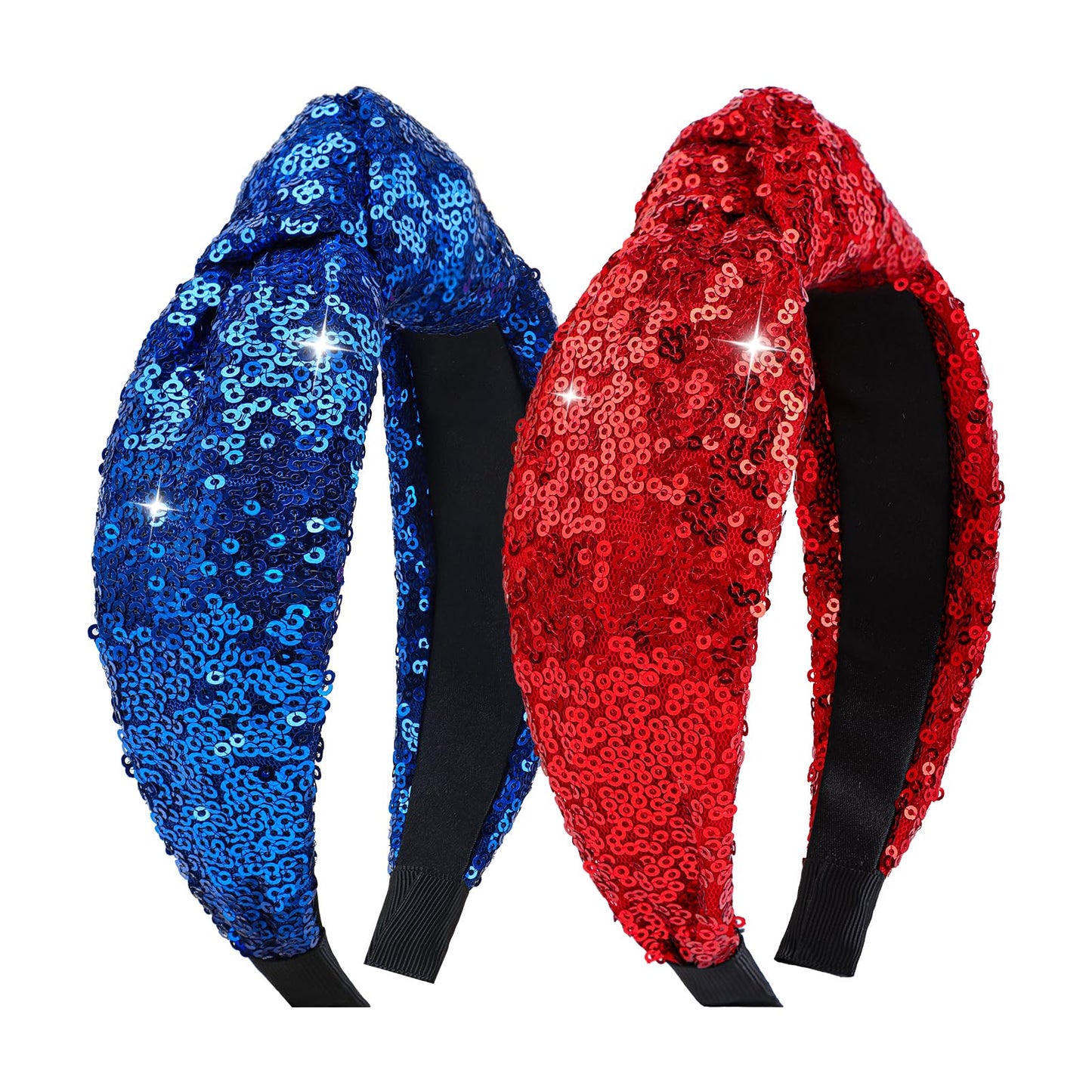 Lanmerry Knotted Headbands for Women 4th of July Girls Hair Accessories Glitter Sparkly Headbands Patriotic Red Blue Headband Sequin Girls Hairband Cute Kids Headband