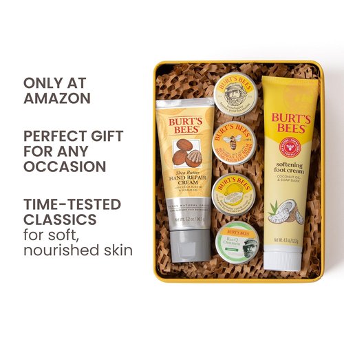 Burt's Bees Classics Gift Set - 6 Essential Products in Giftable Tin | Cuticle Cream, Hand Salve, Lip Balm & More