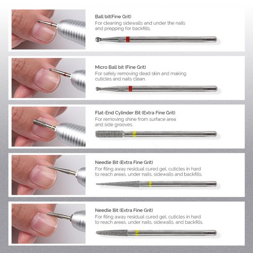 MelodySusie Nail Drill Bits Set - 10pcs Diamond Cuticle Bits for E-File | 3/32 Inch, Silver