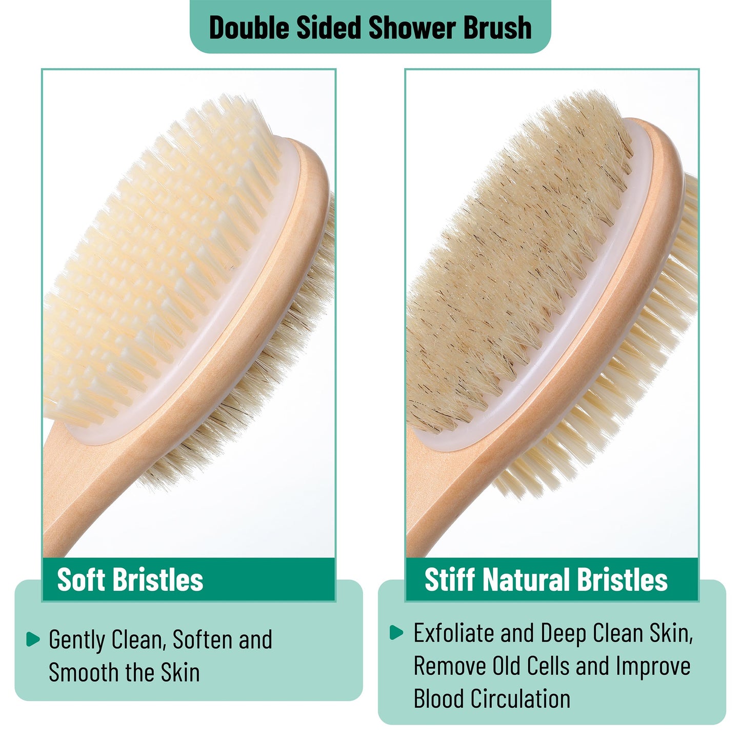 Slick- Shower Brush, Double Sided Shower Brush, Back Scrubber, Bath Brush, Back Brush, Back Brush Long Handle for Shower, Shower Brushes for Your Back, Bath Brush Long Handle for Shower