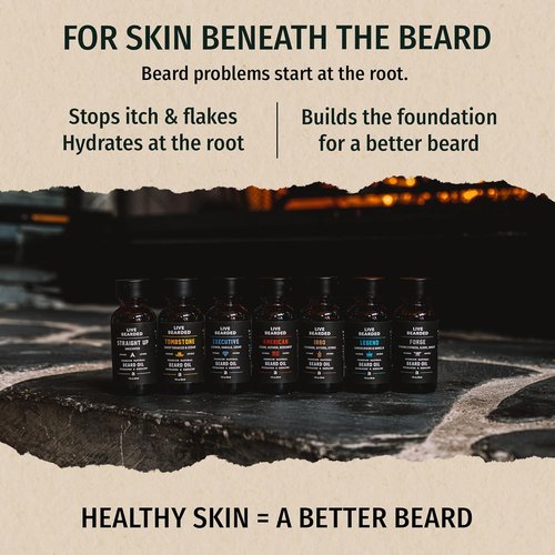 Live Bearded Beard Oil - Premium All-Natural Jojoba for Dry Skin | 1 Fl Oz | 1880 Scent: Bourbon, Bitters, Citrus
