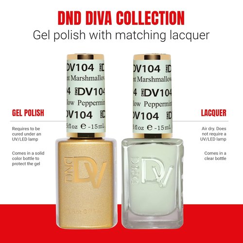 DND Gel Polish Set - Coquette Collection | UV/LED Gel & Air Dry Nail Lacquer Duo - 104 Peppermint Marshmallow, 0.5 Fl Oz
