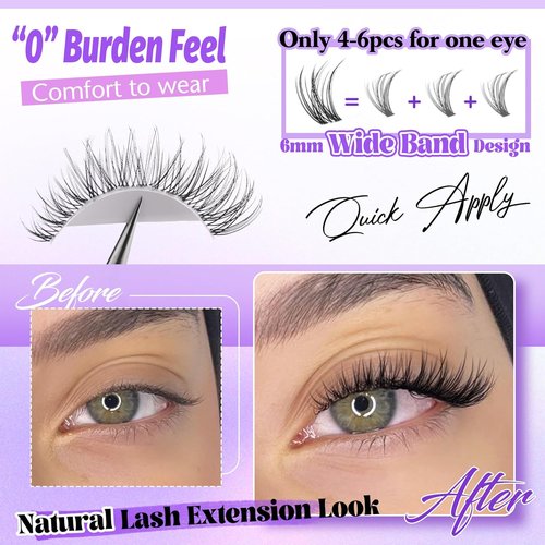 ALICE Natural Lash Clusters | Waterproof Invisible Band Eyelash Extensions 8-16mm Wispy Lashes