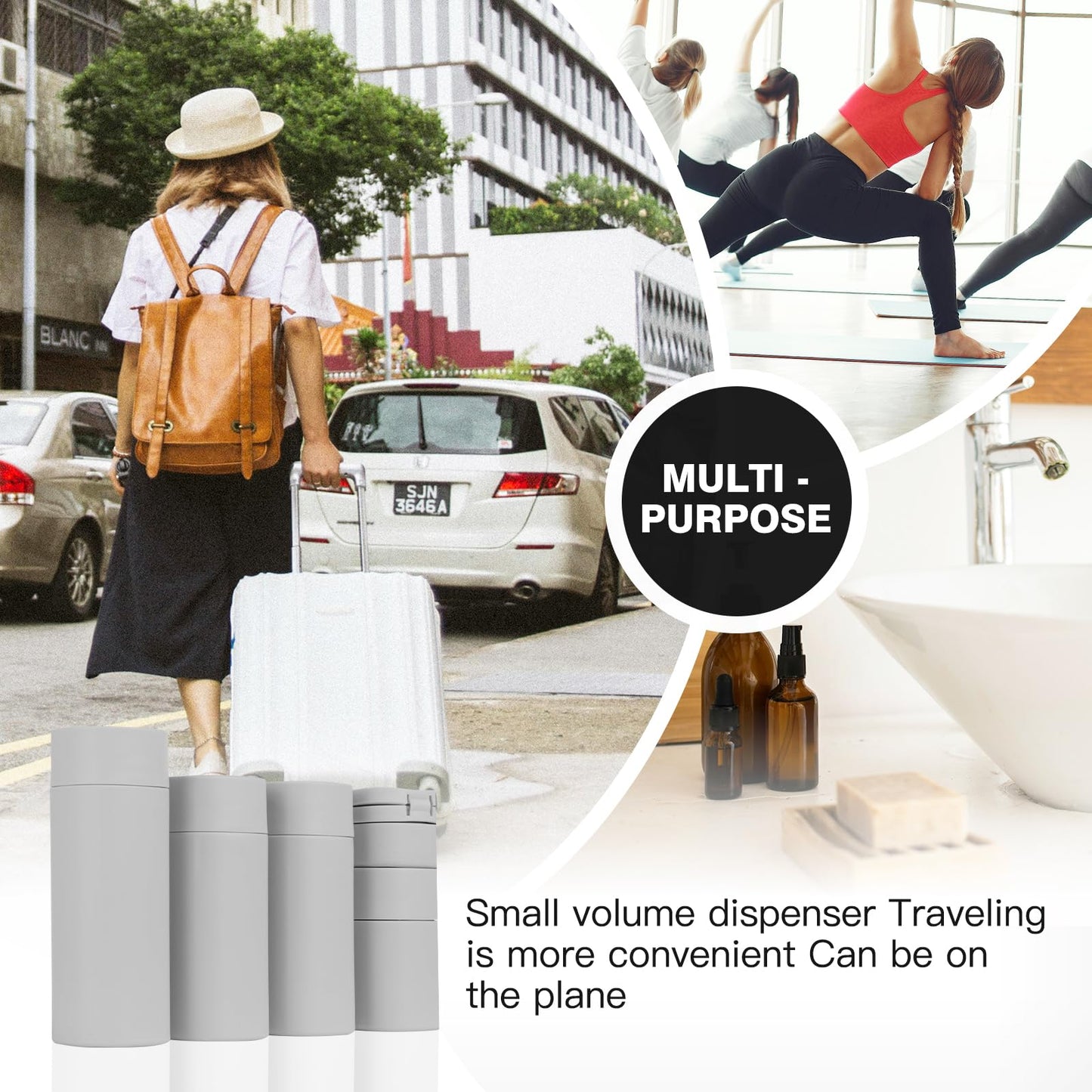 Travel Bottles for Toiletries, 5 Pack Travel Size Containers, TSA Approved Leak Proof Refillable Portable Travel Toiletry Bottles Set with Clear Toiletry Bag for Shampoo Conditioner, Lotion (Grey)