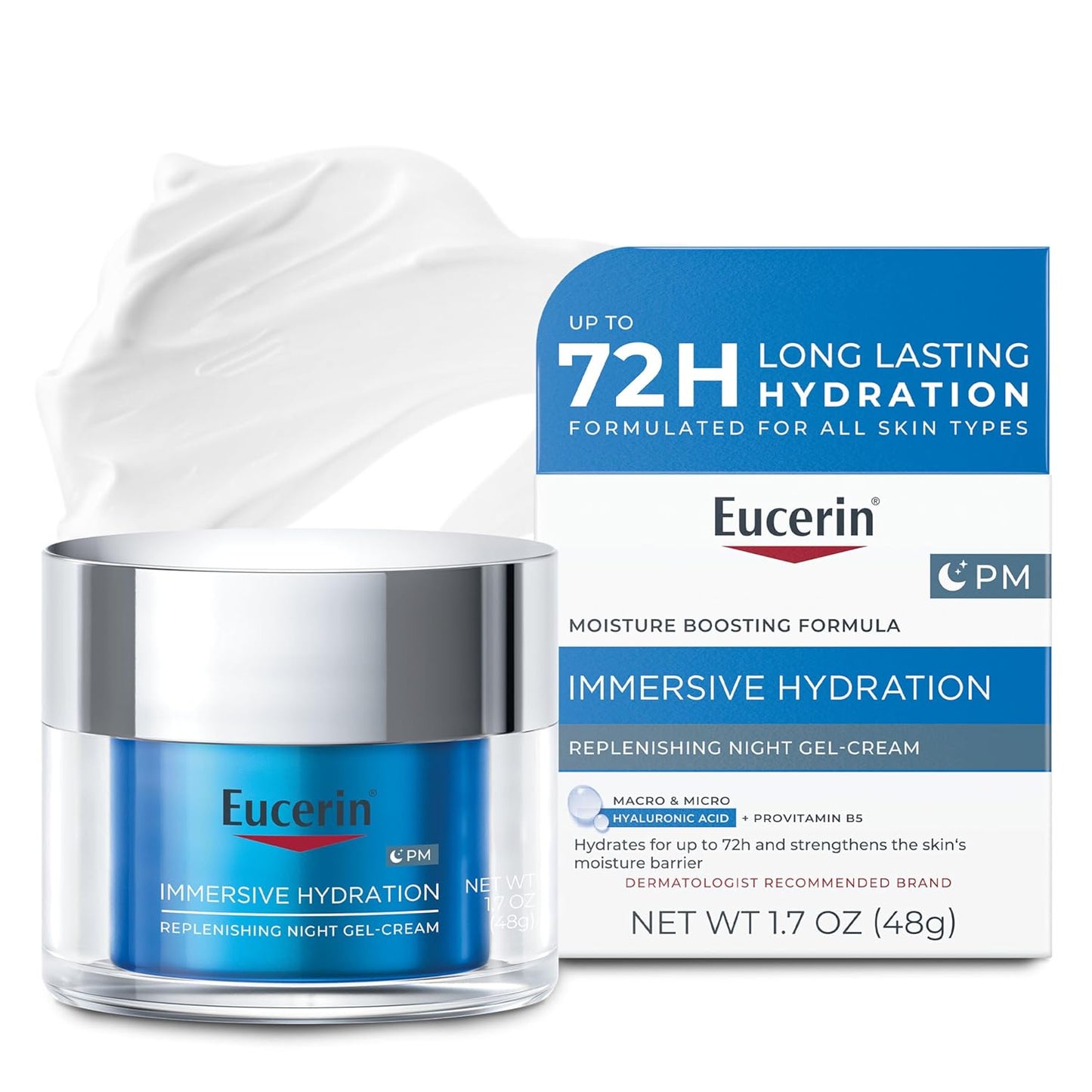 Eucerin Immersive Hydration Night Gel Face Cream - Hyaluronic Acid & Provitamin B5, 1.7 Oz
