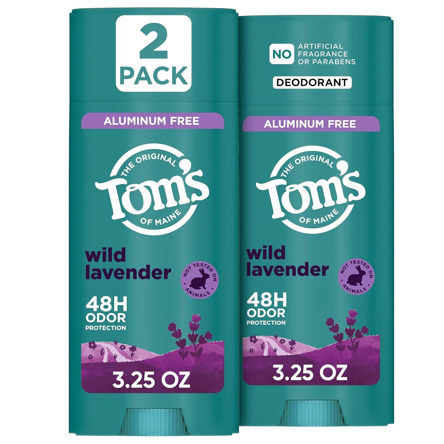 Tom’s of Maine Wild Lavender Natural Deodorant - Aluminum Free, 48-Hour Odor Protection | 3.25 oz (2 Pack)