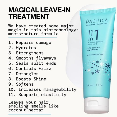 Pacifica Leave In Conditioner - 11-in-1 Magical Hair Treatment for Strengthening & Repairing Damaged Hair - Deep Conditioning, Anti-Frizz, Vegan