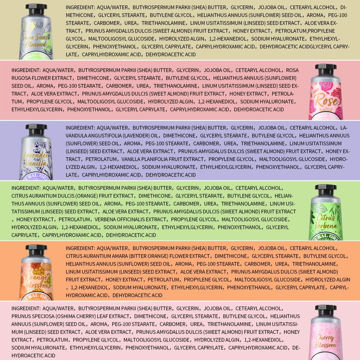 Yoken 20% Shea Butter Hand Cream Gift Set - Nourishing Moisturizing Creams for Dry Hands | 6-Piece Tin Set (Almond, Citrus Verbena & Floral, 6 x 1 OZ)
