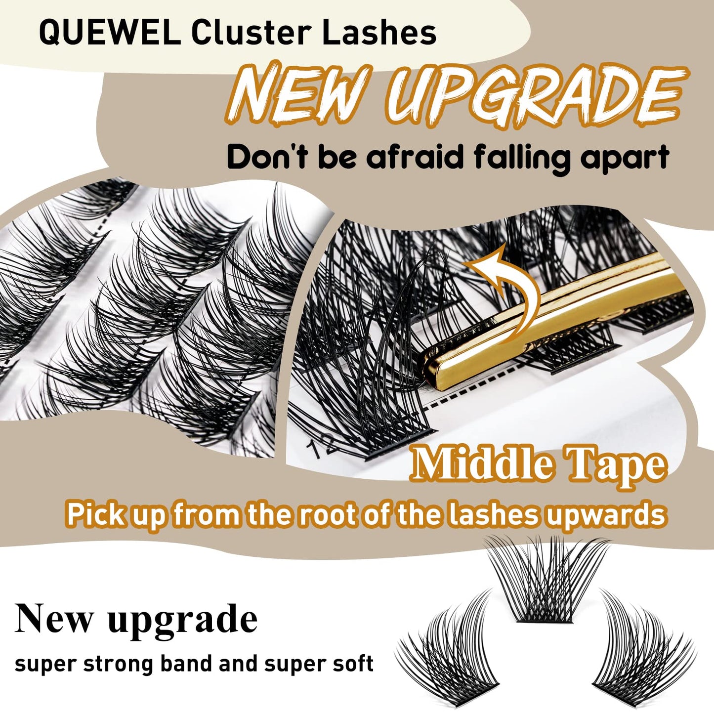 QUEWEL Cluster Lashes 144 Pcs Wide Stem Individual Lashes C/D Curl 8-16mm Length DIY Eyelash Extension False Eyelashes Natural&Mega Styles Soft for Personal Makeup Use at Home (Natural-D-MIX-144 Pcs)