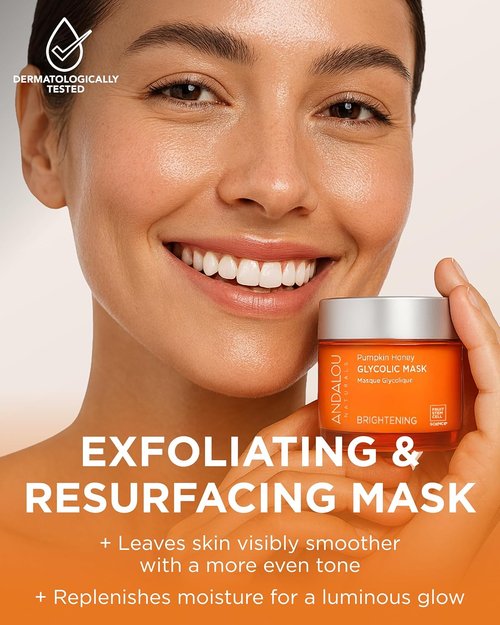 Andalou Naturals Pumpkin Honey Glycolic Mask - Exfoliating Face Mask with Glycolic Acid & Vitamin C for Radiant Skin - 1.7 fl oz