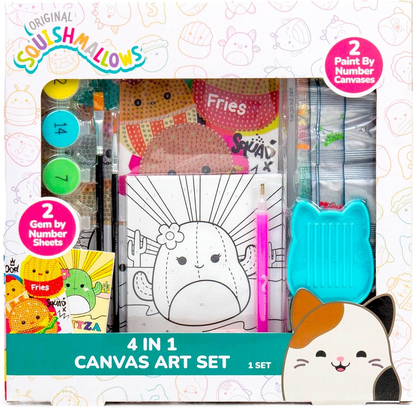 Squishmallows Original 4-in-1 Canvas Art Set, Paint by Numbers & Gem Art Crafts