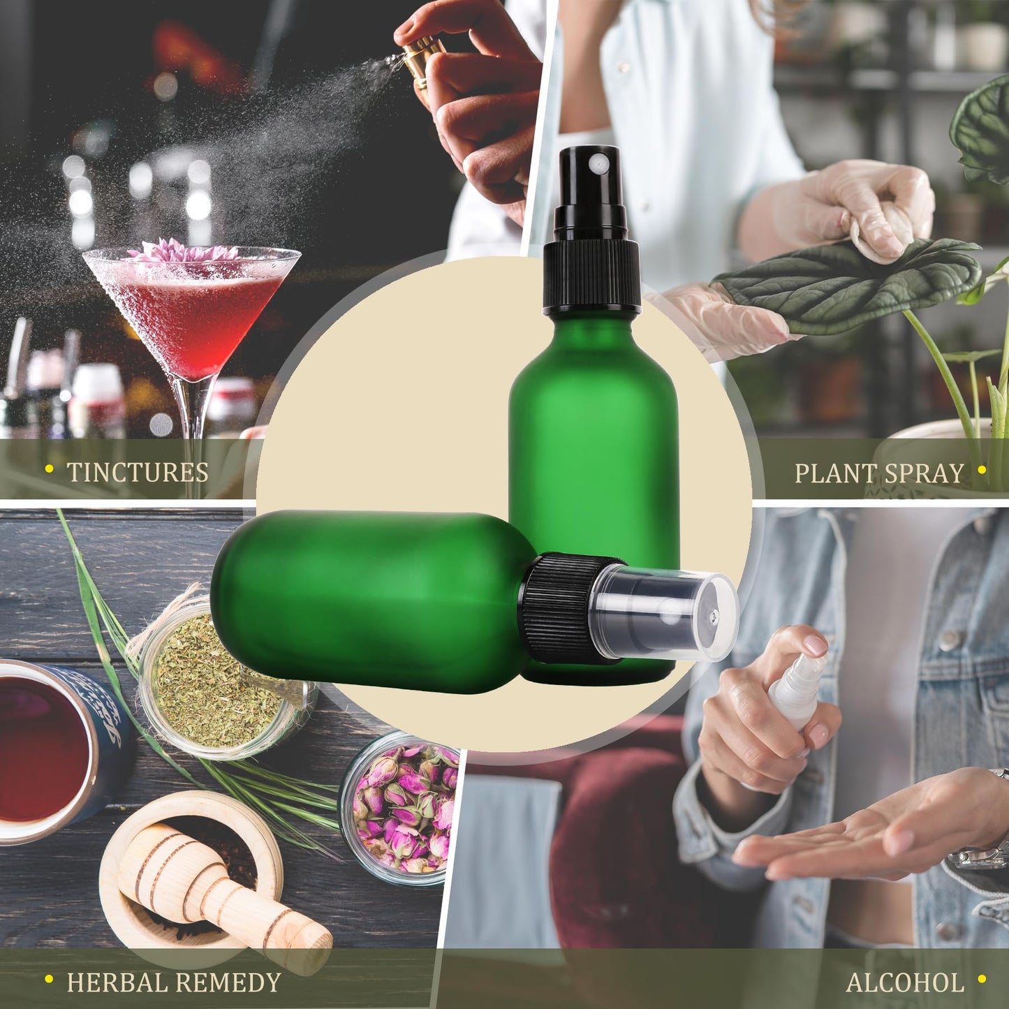 NOOEEISS Green Glass Small Spray Bottles 2 oz 24 Packs,Fine Mist Sprayer Pretty Finish,Refillable Containers mini spray bottles for Cleaning Solutions and Skin Care (Green Frosted 24pcs)