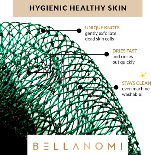 Bellanomi African Exfoliating Net Sponge - Authentic Back Scrubber, 45 Inches Long | Emerald Green