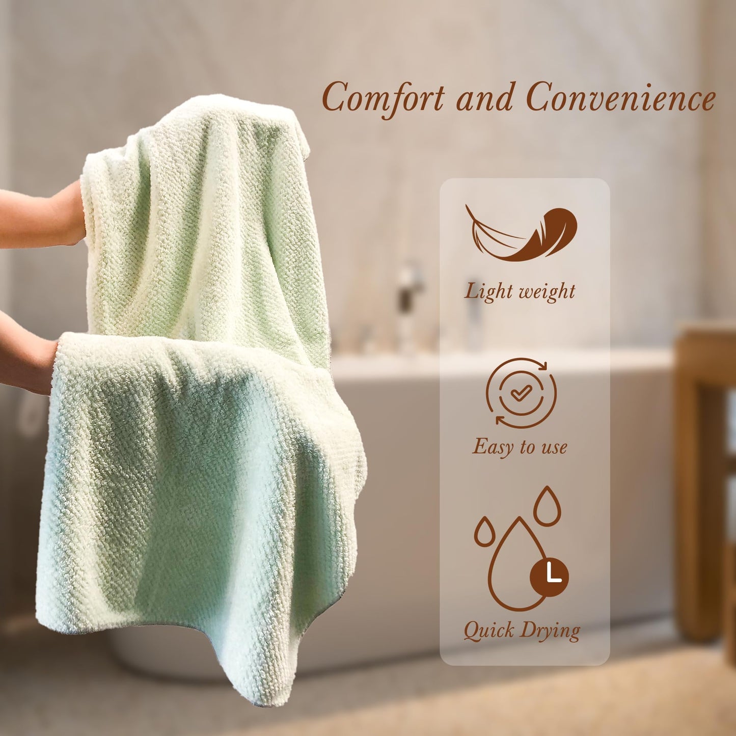 Chloven Large Microfiber Hair Towel Wrap for Women - Ultra Absorbent & Anti-Frizz Hair Drying Towel - Quick-Dry Hair Turbans Wrap Towels for Women Curly Hair - Multipurpose Bath Towel Alternative