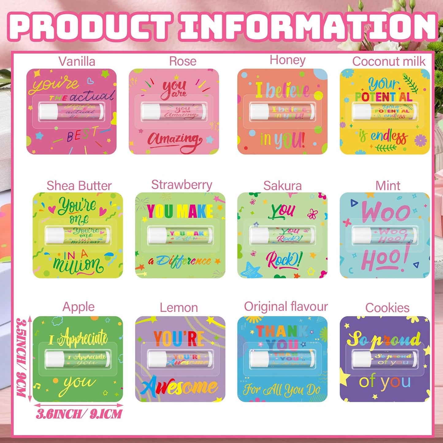 Skiennix Thank You Lip Balms - 48 Pcs Bulk Travel Size Gifts for Employees & Teachers | Motivational Present