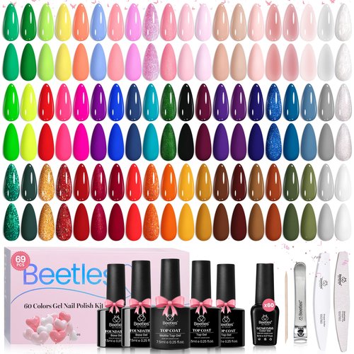 Beetles Gel Nail Polish Set - Style Manifesto 60 Colors Spring Uv Gel Polish Kit Jelly Pink Glitter Nude White Red Blue Green Base Glossy Matte Top Coat Summer Gift for Her Women