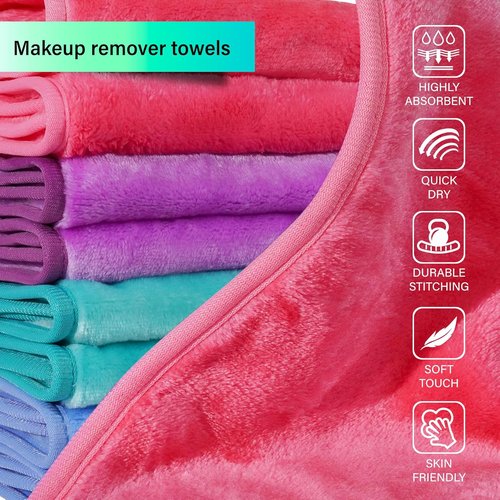Nugilla Makeup Remover Cloths - 8 Pack Reusable Soft Microfiber Face Towels for Women