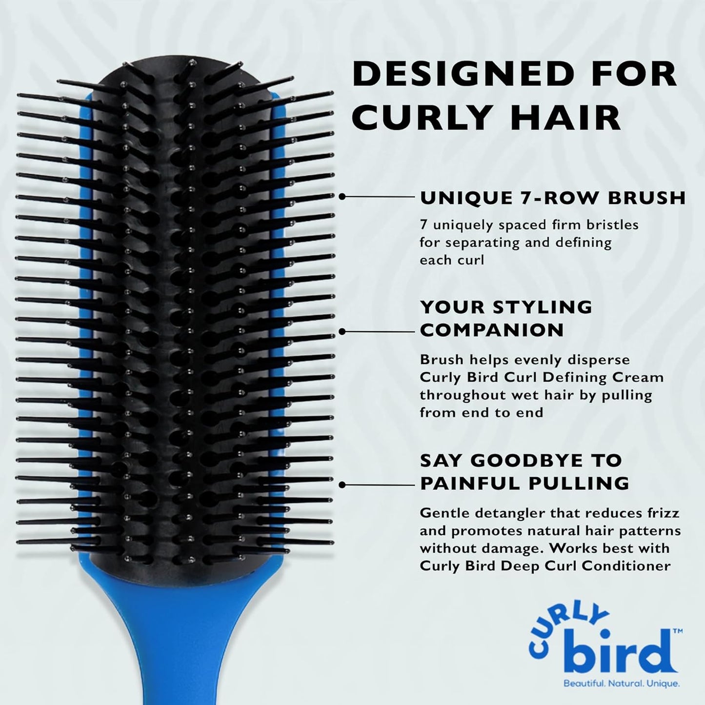 Curly Bird Curl Defining Brush - 7-Row Detangling & Styling Tool for All Hair Types | Ideal for Women, Men & Kids
