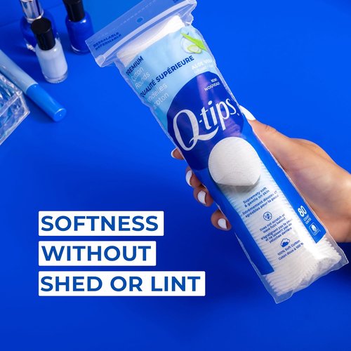 Q-Tips Premium Cotton Rounds - Soft Lint-Free Makeup Remover Pads | 100% Cotton, 80 Count, 6 Pack