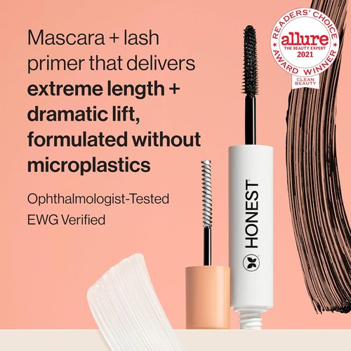 Honest Beauty 2-in-1 Extreme Length Mascara & Lash Primer - Lengthening & Volumizing | Black, 0.27 fl oz