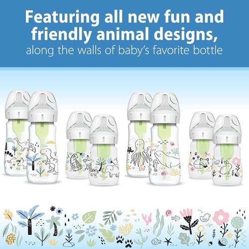Dr. Brown's Baby Bottle - Anti-Colic Wide-Neck Designer Edition Dino Decos, 9oz, BPA-Free, 2-Pack