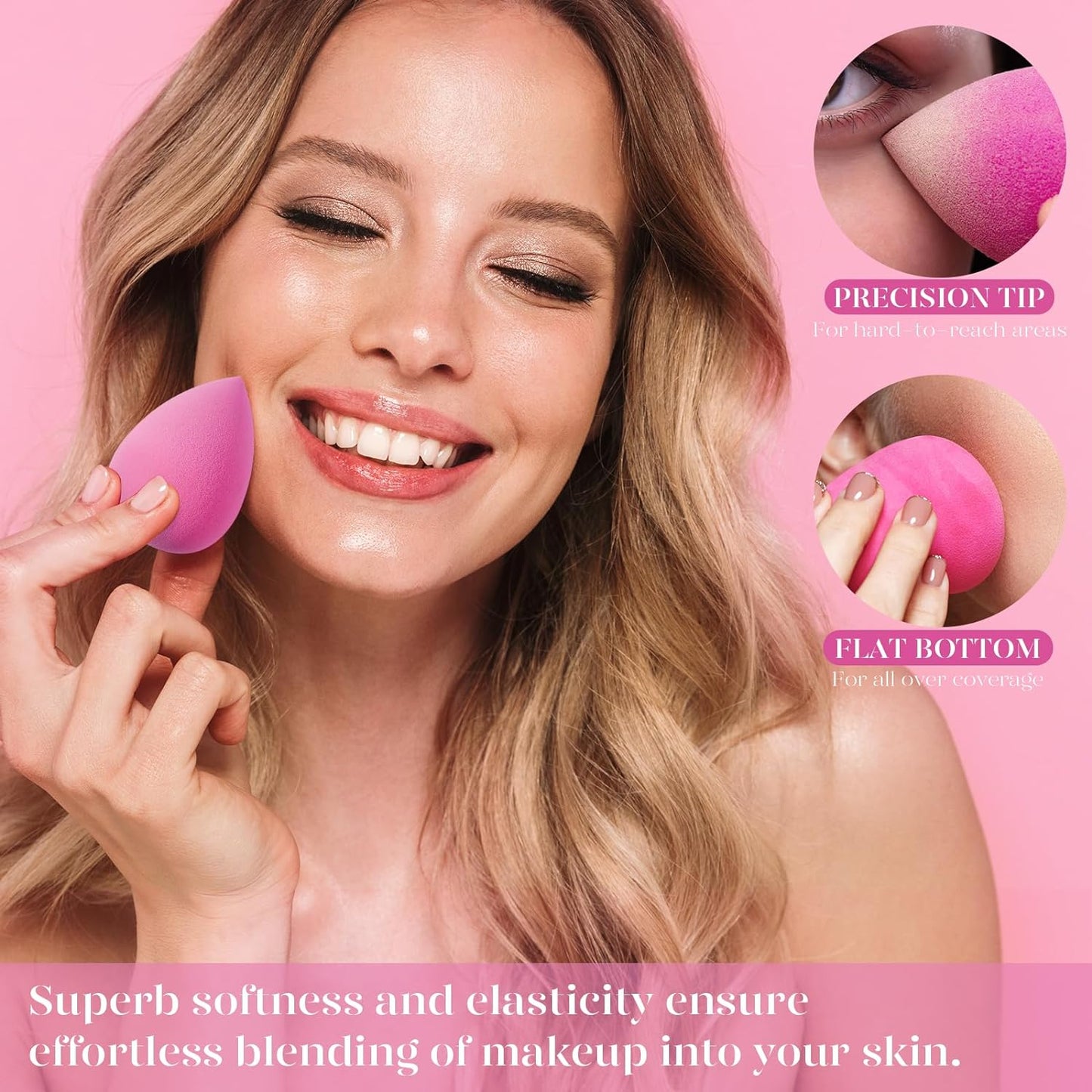 BEAKEY Super Soft Makeup Sponge Set - 6 Pink Blending Sponges for Foundation, Liquid & Cream